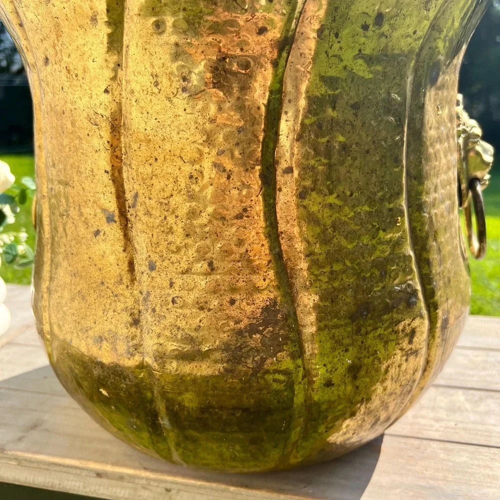 Large Vintage Brass Double Lion Head Planter